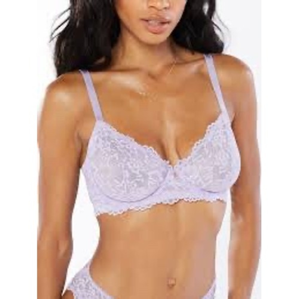 Savage X Fenty Lavender Floral Lace Unlined Underwire Bra 34DDD New Feminine